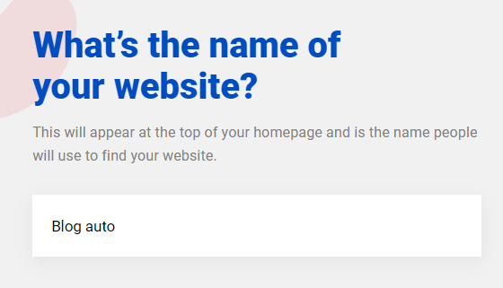 Introduceți un nume pentru noul site web - constructor de site-uri web